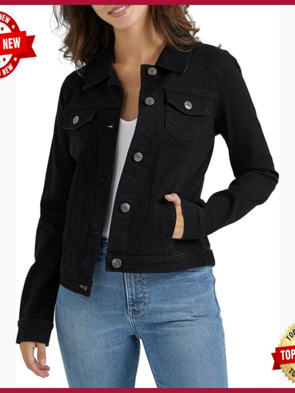 Stretch Denim Jacket Button Closure Soft Cotton Blend Pockets